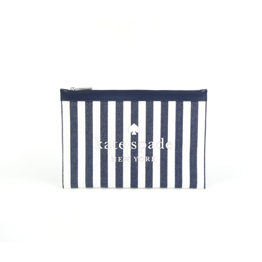 kate spade new‎ york navy white stripe zipper pouch